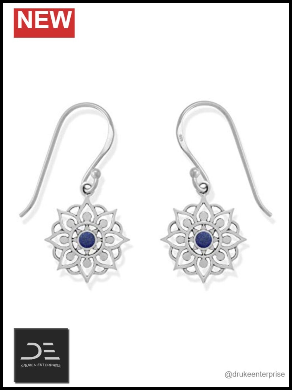 Sterling Silver Bohemian Lotus Flower Dangle Earrings